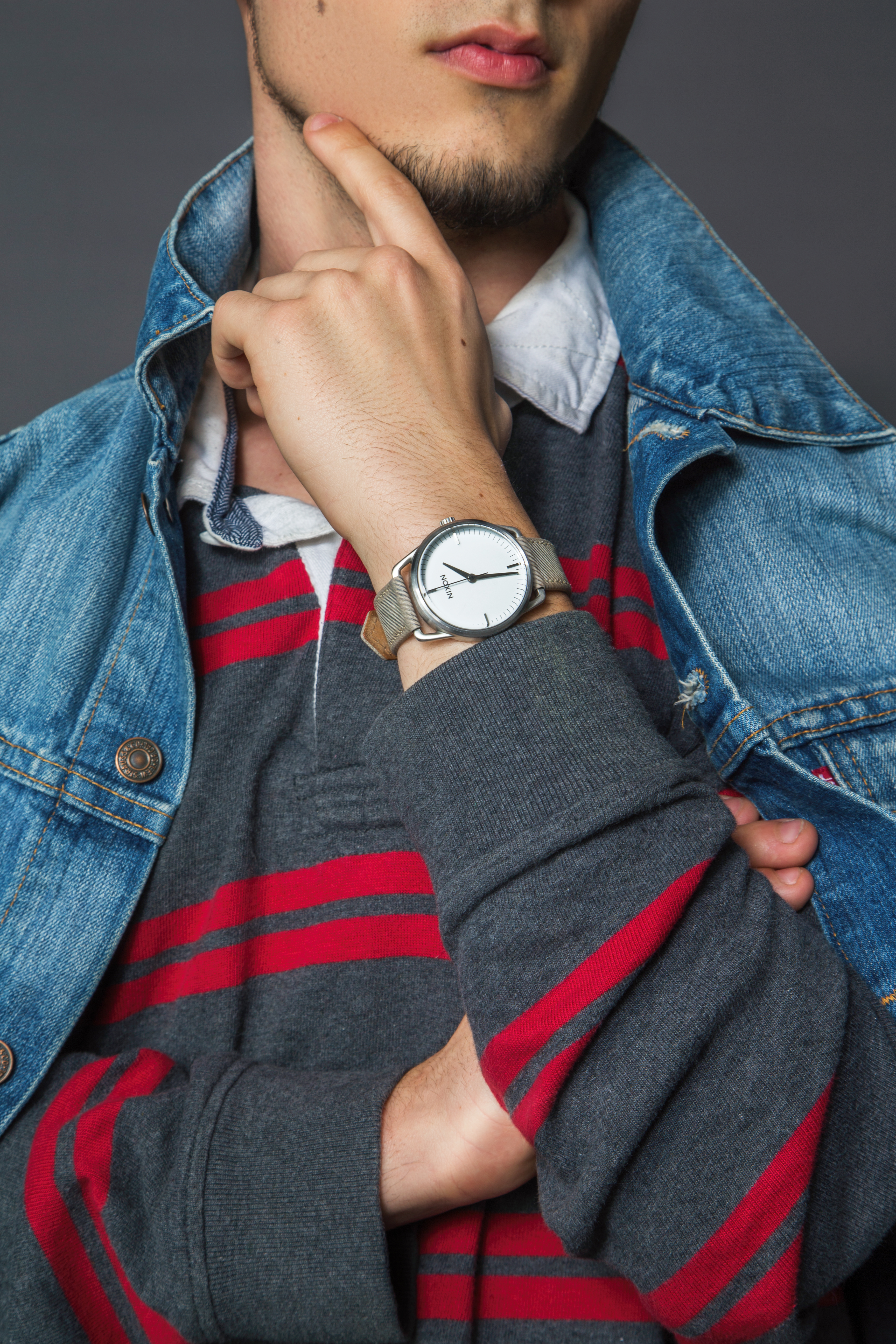 Fashion model portrait with studio backdrop