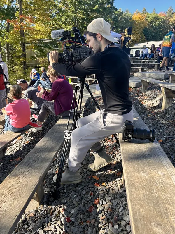 Michael Rotiroti filming on a Sony FX9 by the lake at PMC Unpaved on Saturday